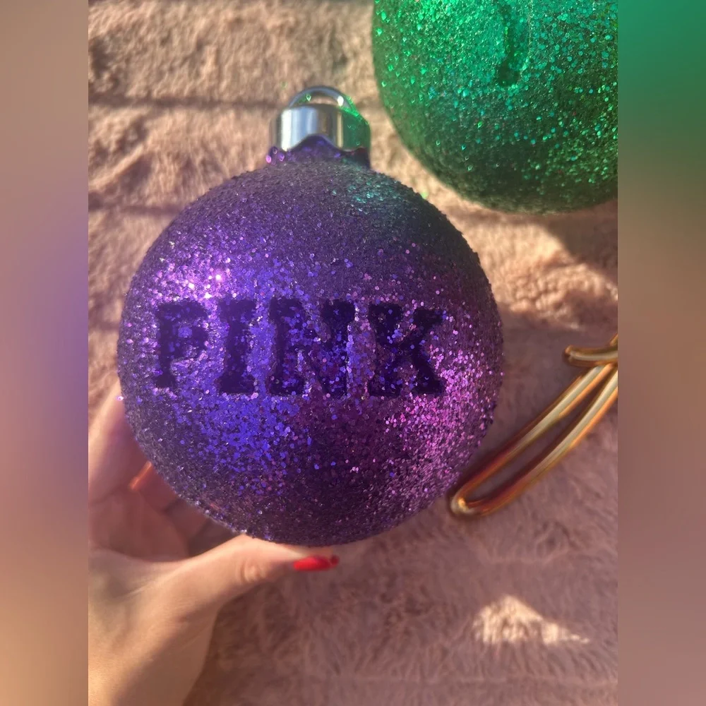 RARE Victoria’s Secret Pink Large Christmas Tree Ornament Balls Set Of 3